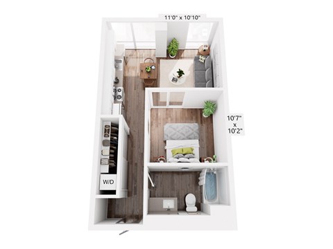 Floor plan for studio, 1 bath, 591 sqft